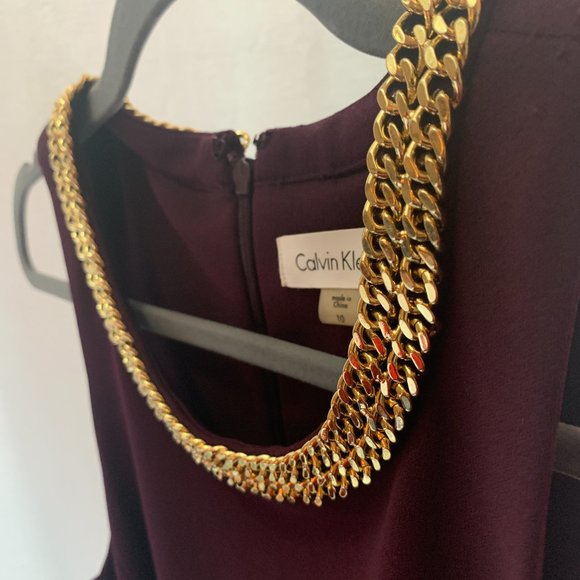 CALVIN KLEIN - Size 10 is fitted - Deep plum Sheath dress - Picture 4 of 5